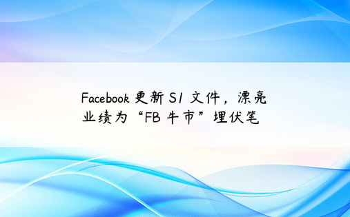 Facebook 更新 S1 文件，漂亮业绩为“FB 牛市”埋伏笔