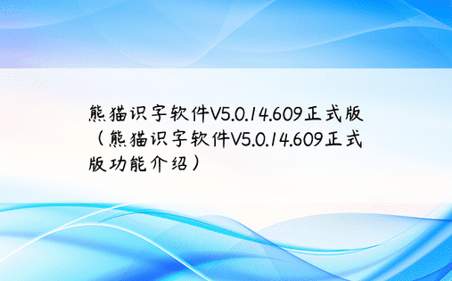 熊猫识字软件V5.0.14.609正式版（熊猫识字软件V5.0.14.609正式版功能介绍）
